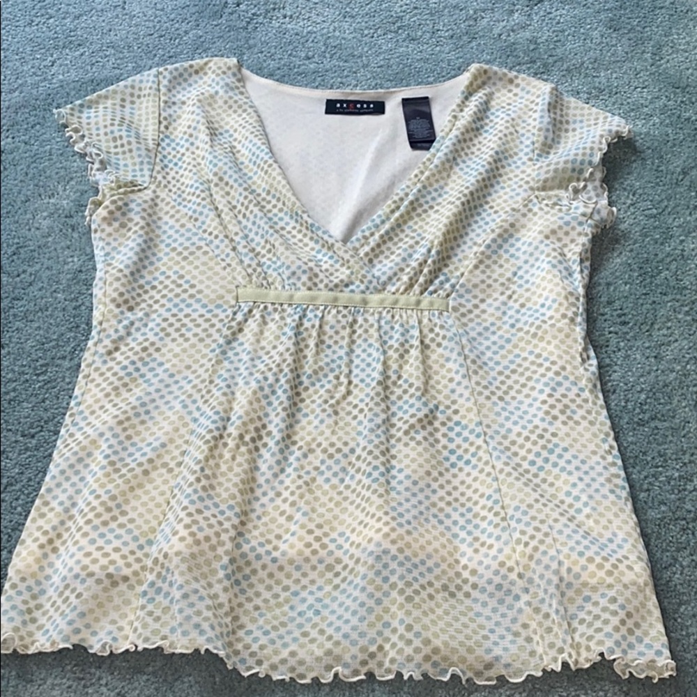 Light blue/green polka dot top